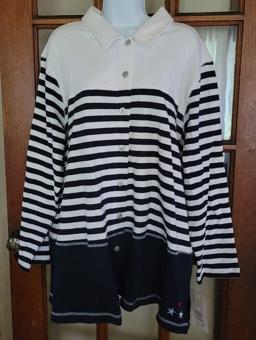 New Look Nautical Navy White Striped Long Sleeve Top Women's Casual Size 2X